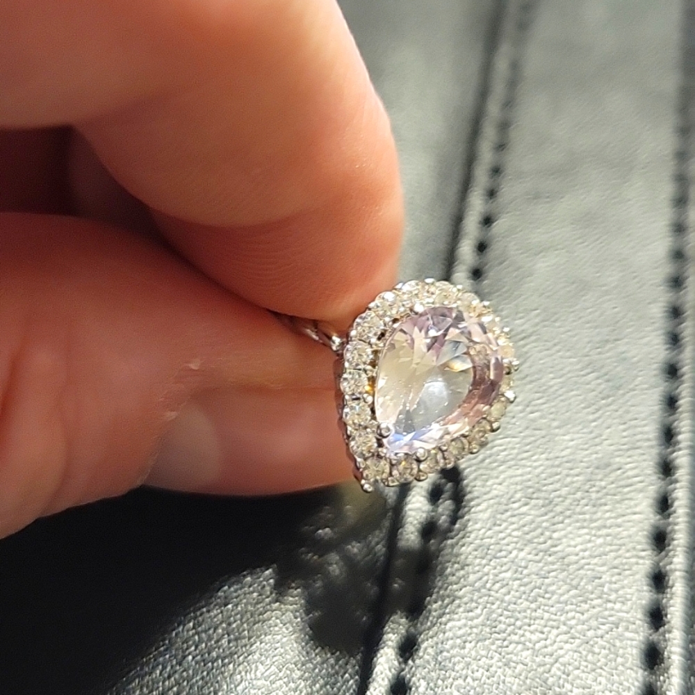 ST bath bomb ring, silver/pink tear drop, sz 6